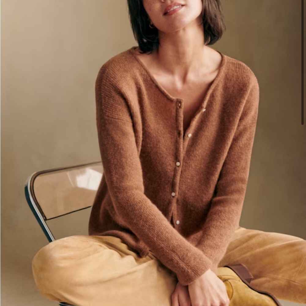 Sezane Camel Button-Up Cardigan